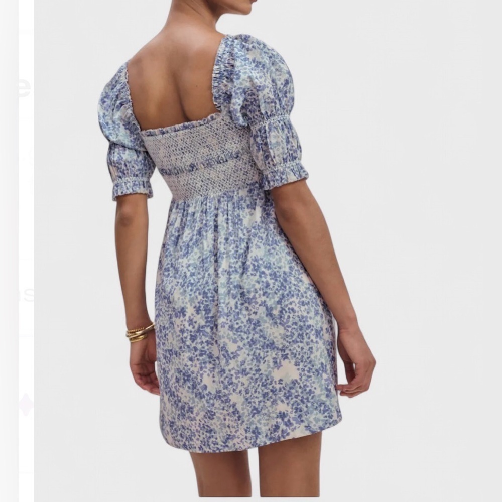 Reformation Dione Maddie Blue Floral Smocked Mini Dress Size 4 NWT - Picture 3 of 12